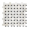 Woven white and black mosaic tile in Bianco Congelato Basketweave w/Black Mosaic Dolomite Leathered