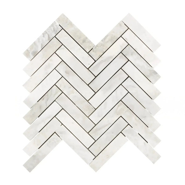 Bianco Congelato Chevron 1X4 Mosaic Dolomite Leathered in White Marble Herringbone Tile