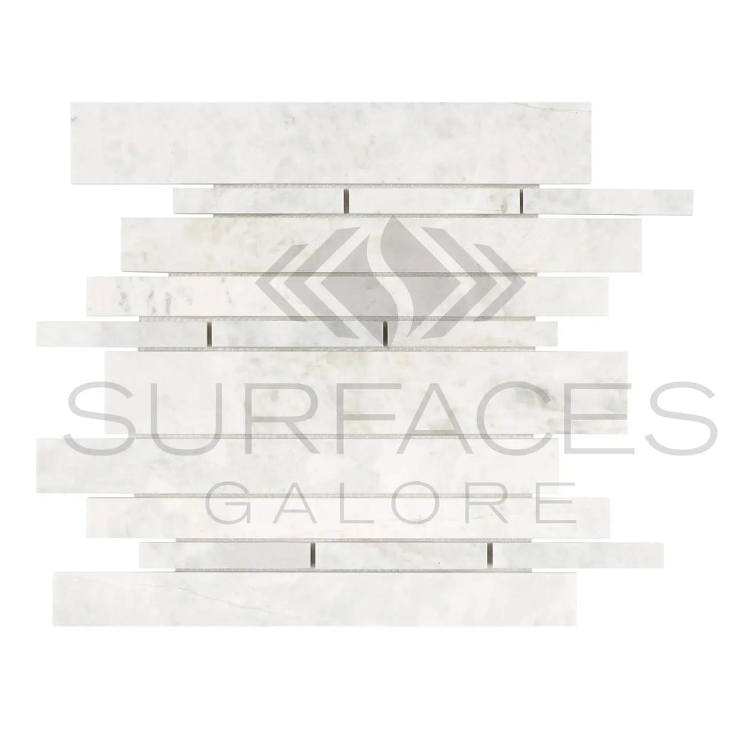 White marble mosaic tile Bianco Congelato Manhattan Random-Strip Mosaic Dolomite Leathered