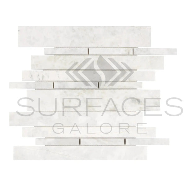 White marble mosaic tile Bianco Congelato Manhattan Random-Strip Mosaic Dolomite Leathered