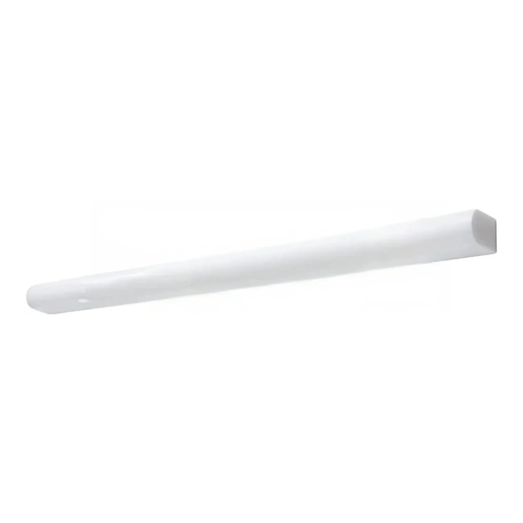 White rectangular light fixture atop Bianco Dolomite Pencil Liner Marble product display