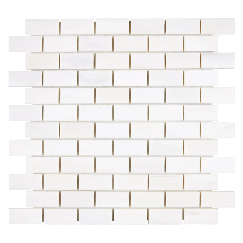 Bianco Dolomite 1X2 Brick Mosaic Marble in polished and honed white brick design