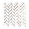 White Herringbone tile mosaic featuring Bianco Dolomite polished marble design