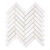 White herringbone tile pattern of Bianco Dolomite 1X4 Herringbone Mosaic Marble