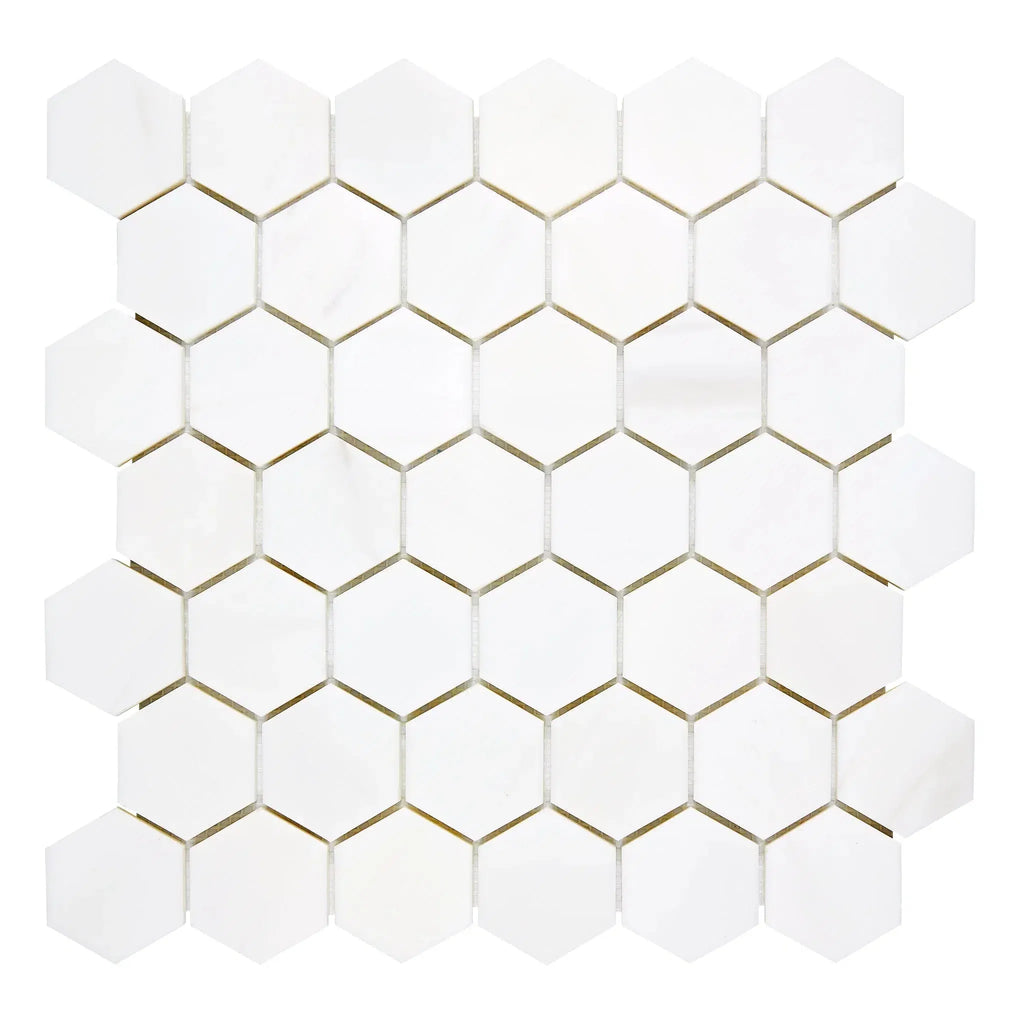 Bianco Dolomite White Hexagon Mosaic Marble in Polished or Honed Finish