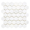 White hexagonal tile mosaic in Bianco Dolomite 2 inch polished or honed marble