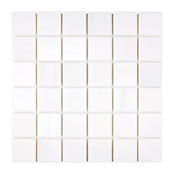 White square mosaic tile sheet from Bianco Dolomite 2X2 Marble Polished or Honed