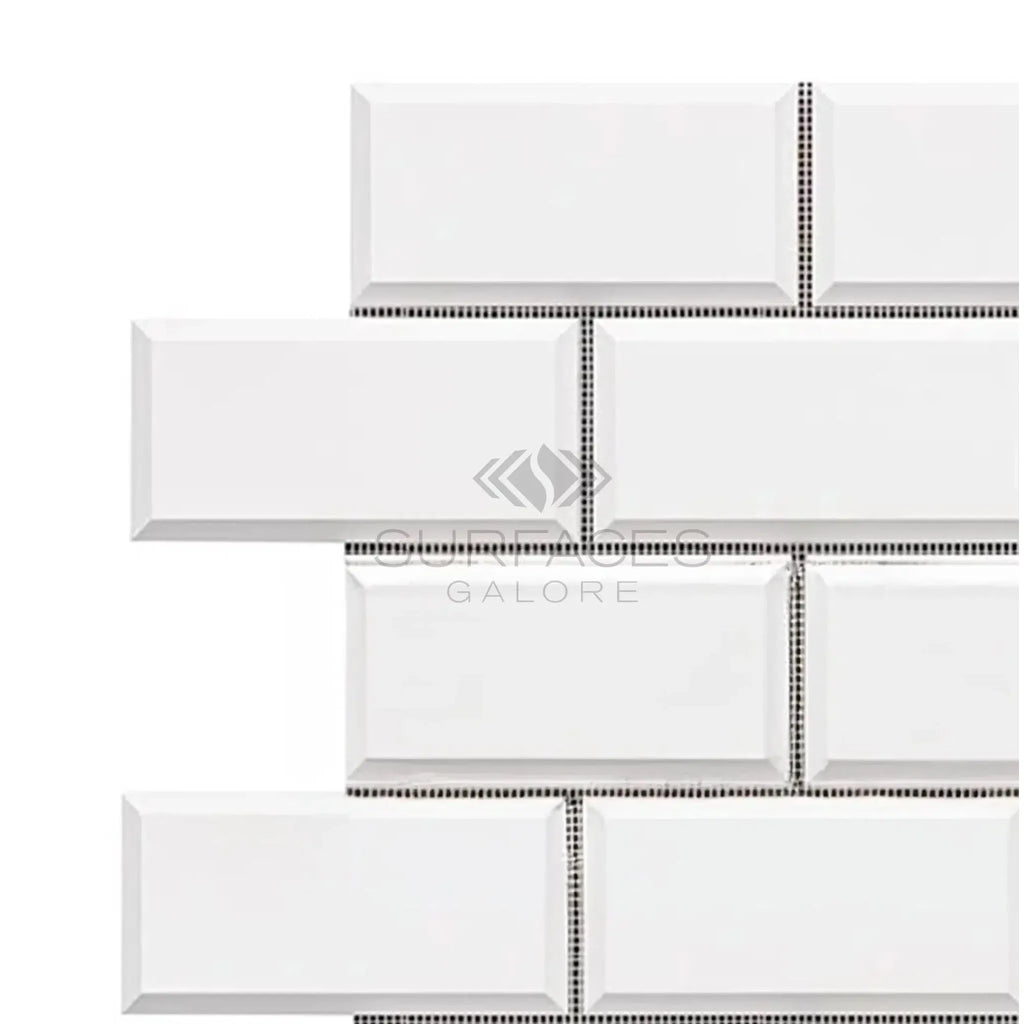 Bianco Dolomite 2X4 Brick Deep-Beveled Mosaic Marble Polished-Honed White Subway Tile