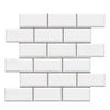 White beveled subway tile sheet from Bianco Dolomite 2X4 Brick Mosaic Marble