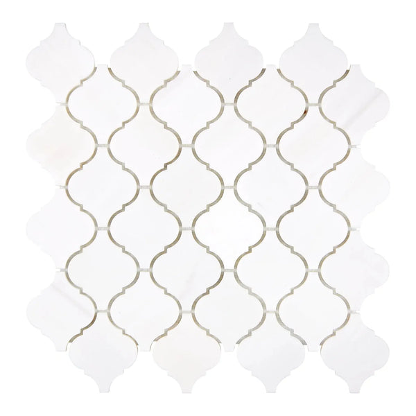 White Arabesque tile mosaic of Bianco Dolomite 3-inch Lantern Marble polished finish