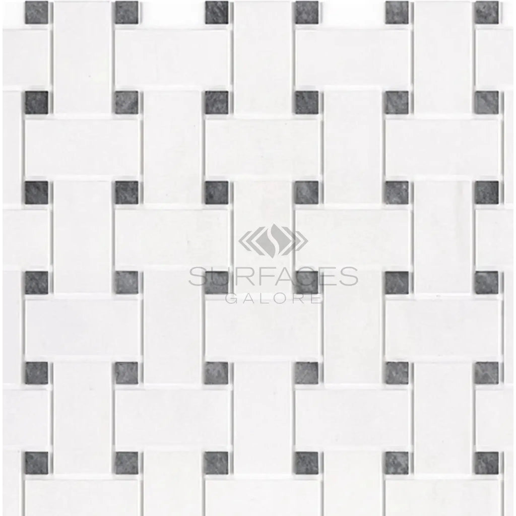 Woven white and gray mosaic tile from Bianco Dolomite Basketweave collection