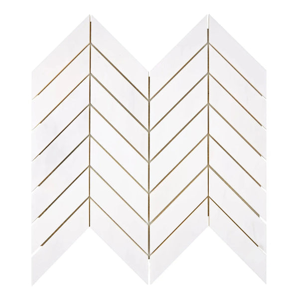 White Chevron Tile Mosaic in Bianco Dolomite Polished or Honed Finish