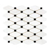 White and black mosaic tile sheet in Bianco Dolomite Octagon with Blue-Gray accents