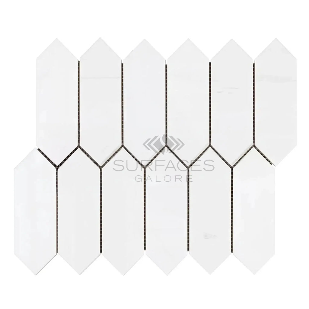 White Picket Tile Mosaic of Bianco Dolomite Polished or Honed Marble