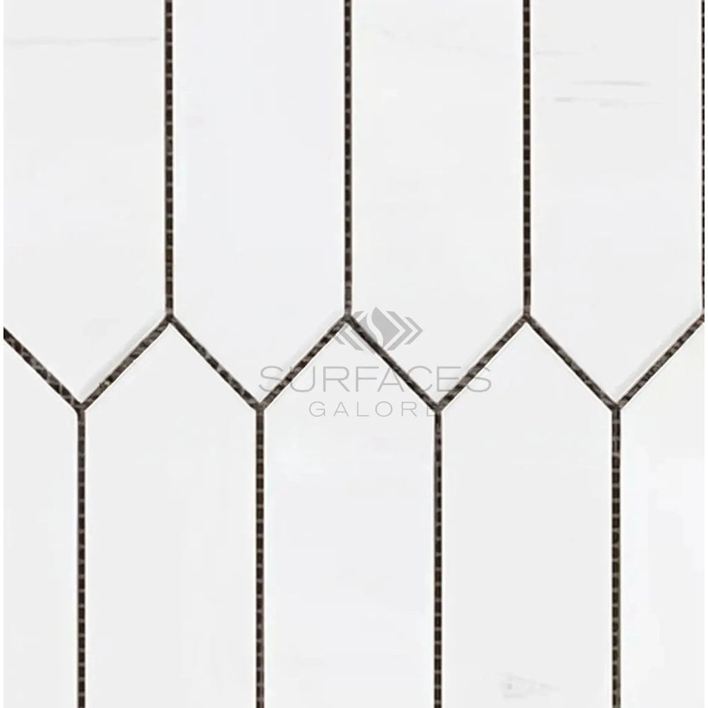 Bianco Dolomite Picket Mosaic Marble in polished or honed white tile pattern