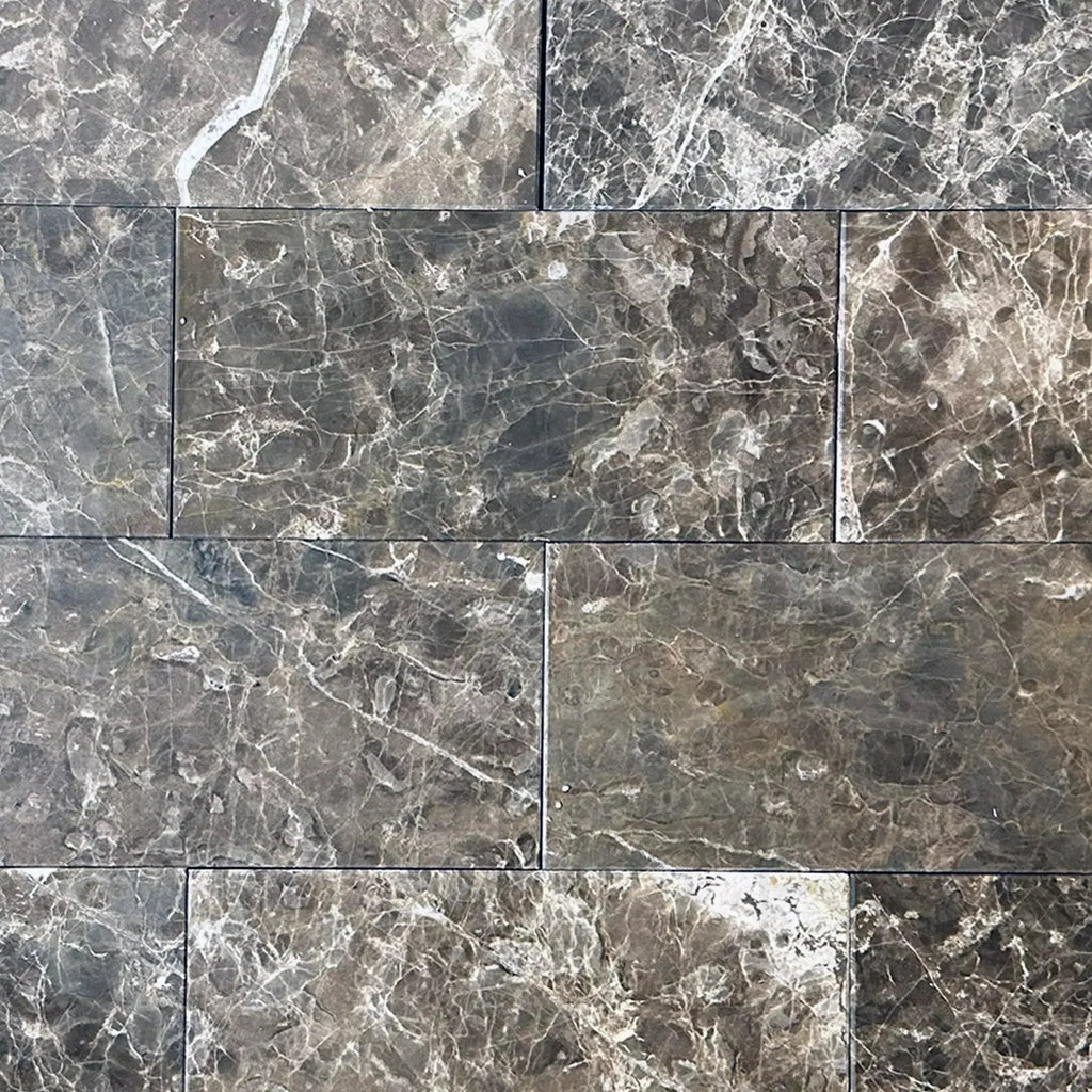 Gray marble tile pattern of Cafe Emperador Brown Emperador Marble 6X12 Polished Tile