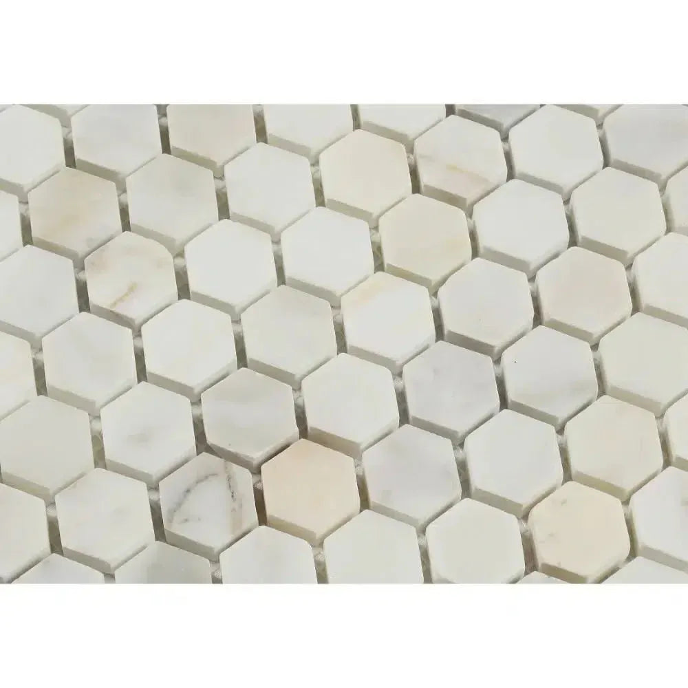 Calacatta Gold 1 inch Hexagon Mosaic Marble Tile in polished or honed finish