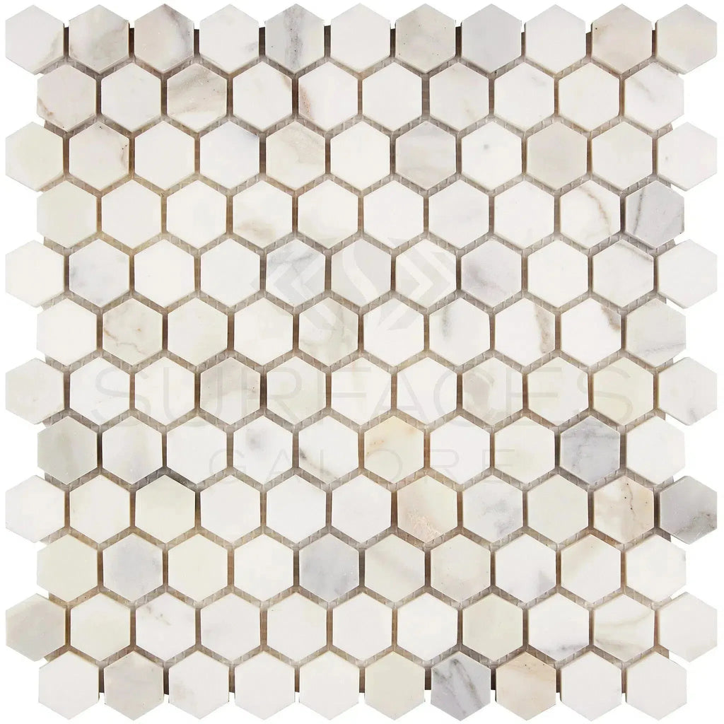 Calacatta Gold 1 inch Hexagon Mosaic Marble Tile Sheet Polished or Honed Finish