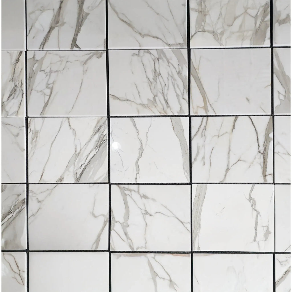 Calacatta Gold 1X1 Mosaic Marble Tile Polished or Honed in elegant white marble pattern