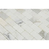 Calacatta Gold 1x2 Brick Mosaic Marble Tile in polished white marble herringbone design