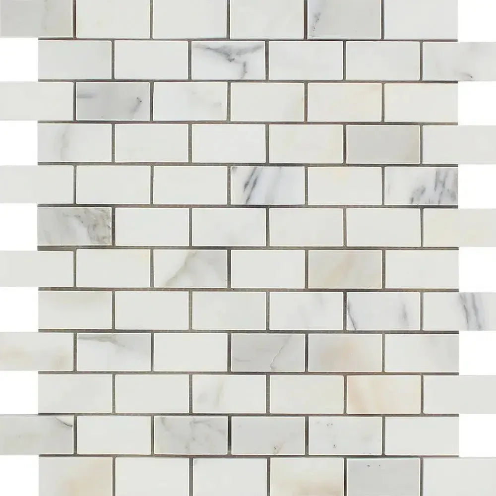 Calacatta Gold 1X2 Brick Mosaic Marble Tile in polished or honed finish