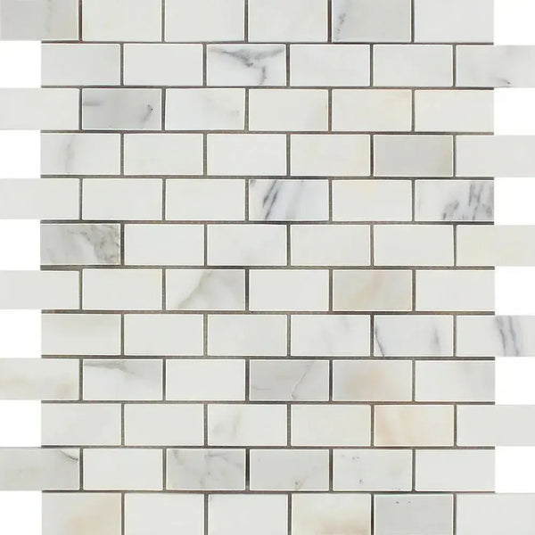 Calacatta Gold 1X2 Brick Mosaic Marble Tile in polished or honed finish