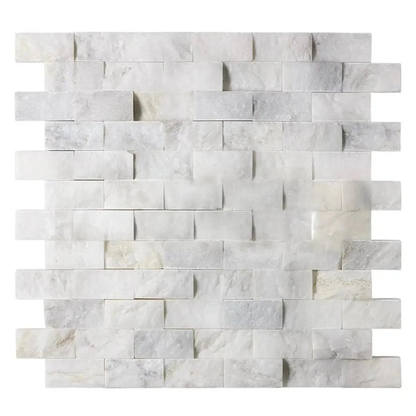 Calacatta Gold 1X2 Brick Split-Faced Mosaic Marble Tile in white marble brick design