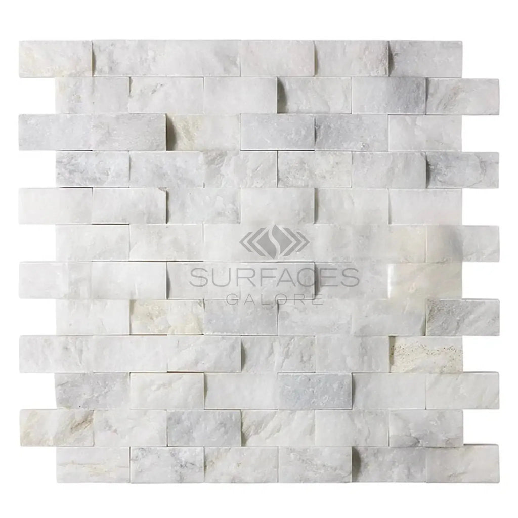 Calacatta Gold 1X2 Brick Split-Faced Mosaic Marble Tile in White Marble Design