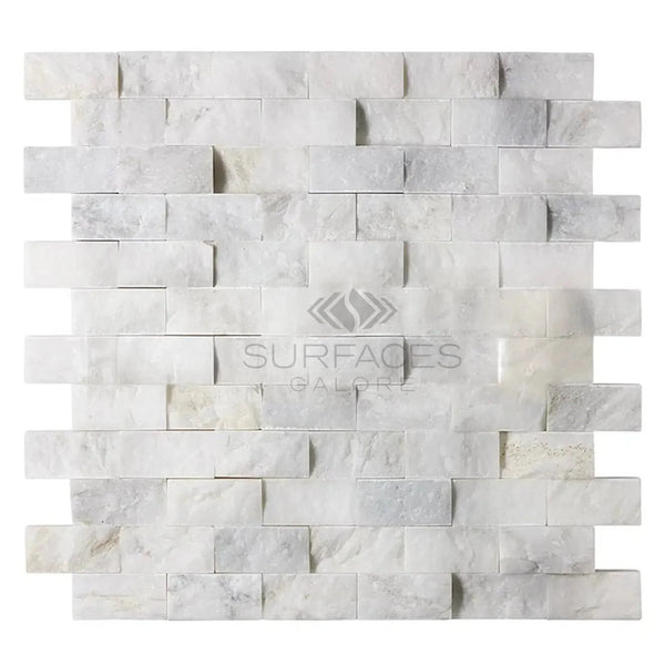 Calacatta Gold 1X2 Brick Split-Faced Mosaic Marble Tile in White Marble Design