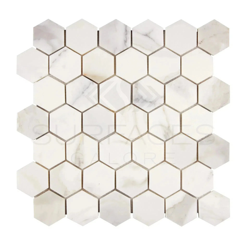 Calacatta Gold 2 Inch Hexagon Mosaic Marble Tile Polished or Honed White Marble