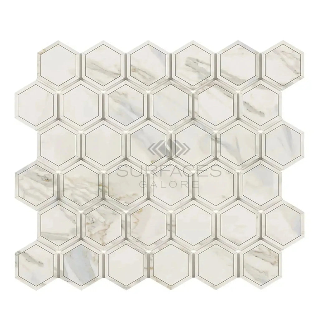 Calacatta Gold 2-inch Vortex Hexagon Mosaic Marble Tile Sheet Polished or Honed