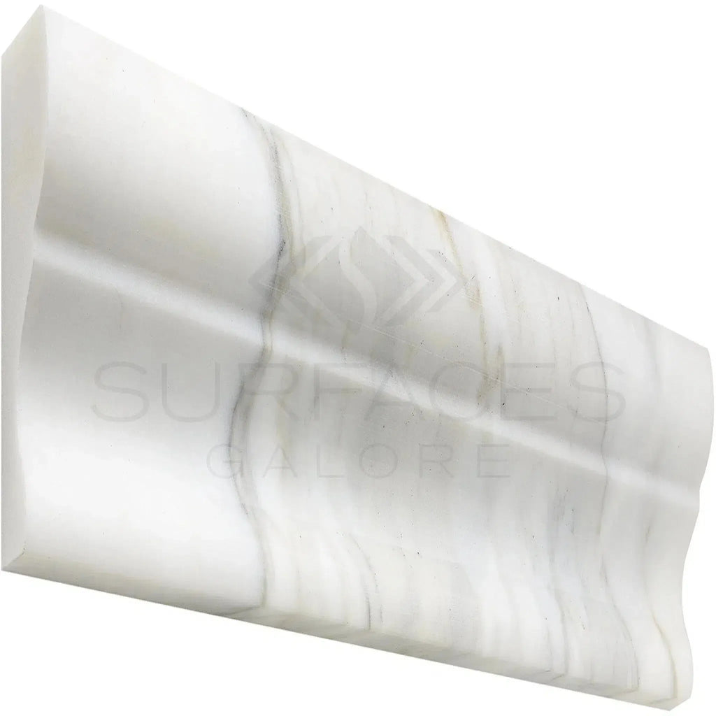 Calacatta Gold 2X12 Crown Mercer Molding Liner in polished or honed white marble