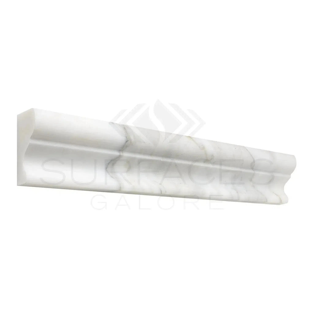 White marble decorative molding in Calacatta Gold 2X12 Crown Mercer Molding Liner