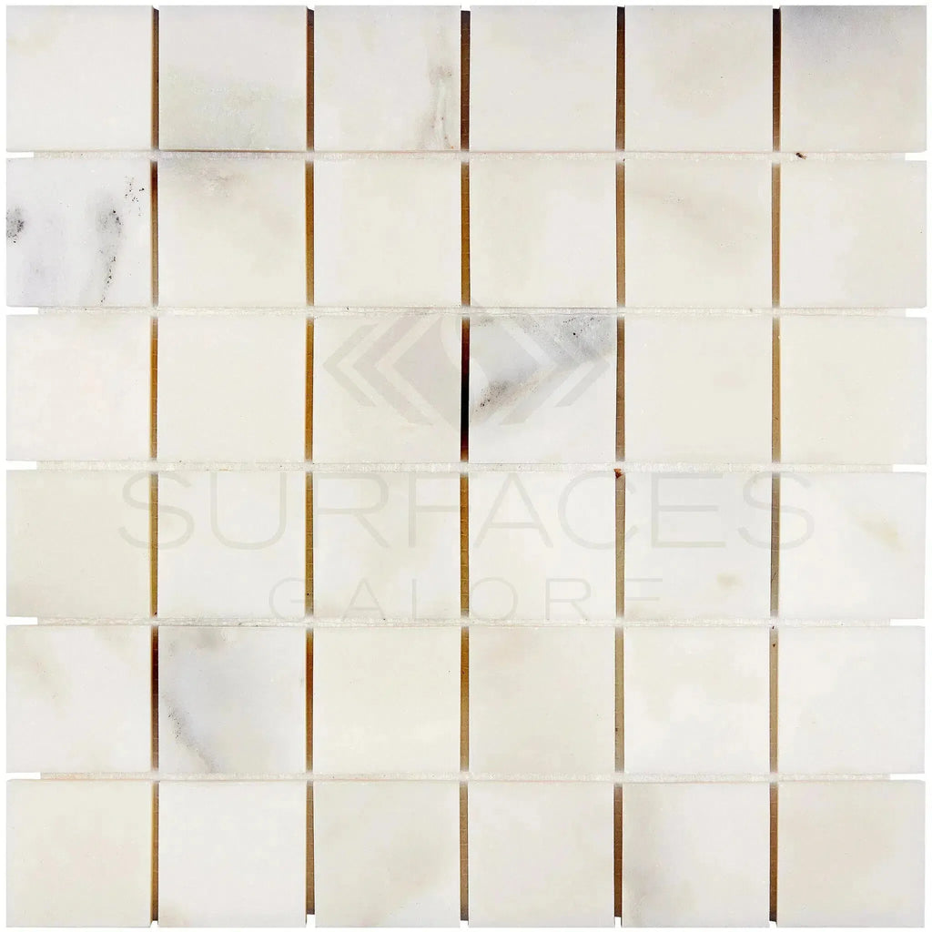 Calacatta Gold 2X2 polished mosaic marble tile featuring elegant white marble design