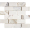 Calacatta Gold 2X4 Brick Mosaic Marble Tile in White and Beige Polished Finish