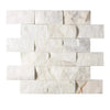 Calacatta Gold 2x4 Brick Split-Faced Mosaic Marble Tile on a white marble brick wall