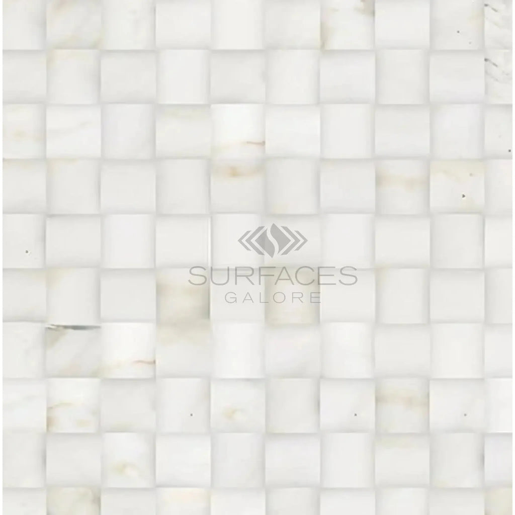 White mosaic tile pattern in Calacatta Gold 3-D Small-Bread Marble Tile