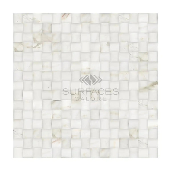 Calacatta Gold 3-D Small-Bread Mosaic Marble Tile featuring a white mosaic pattern