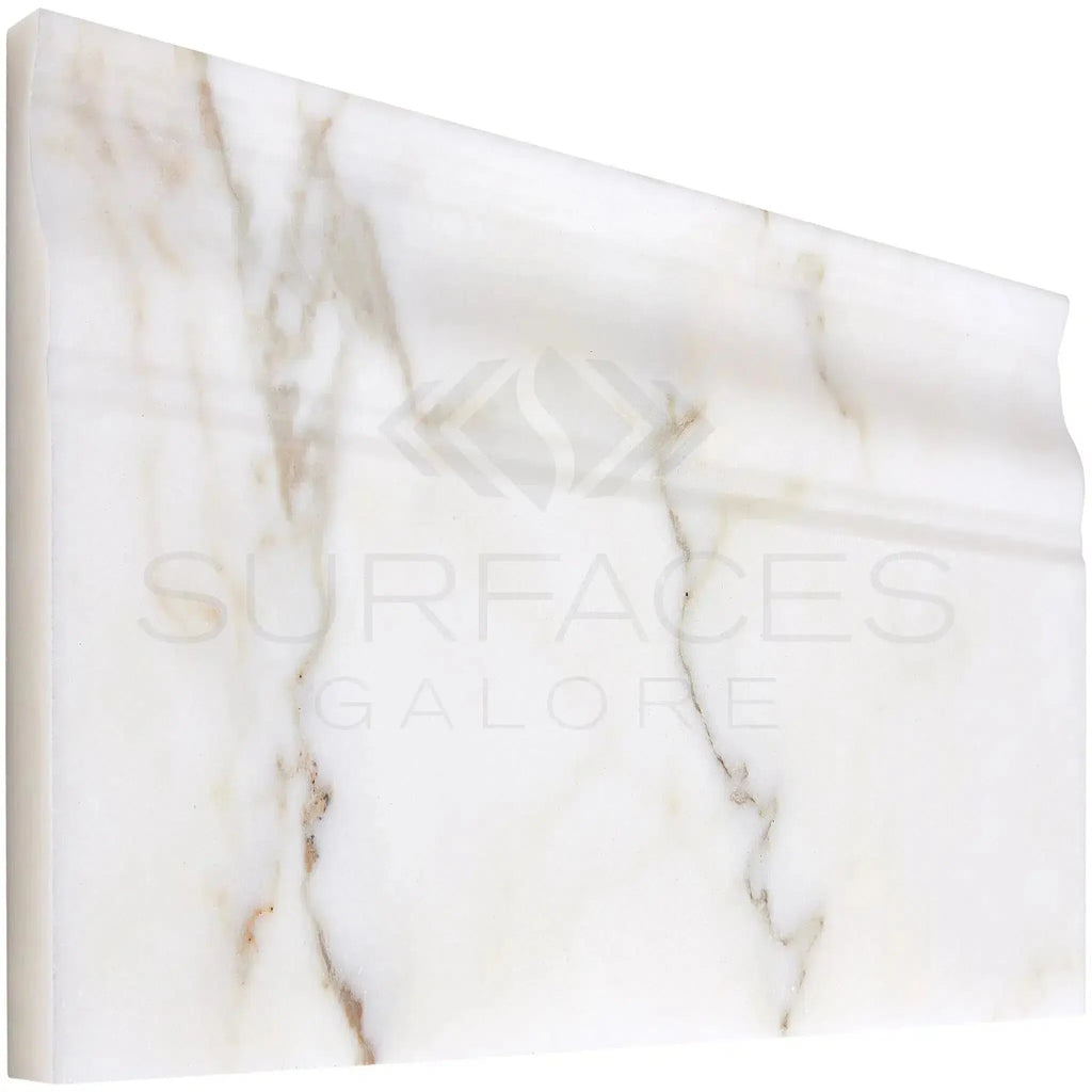 Calacatta Gold 4 3/4X12 Baseboard Trim Molding featuring elegant white marble trim