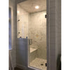 Modern marble shower stall featuring Calacatta Gold baseboard trim molding