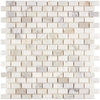 Calacatta Gold 5/8X1 1/4 Mini-Brick Mosaic Marble Tile in White Marble Brick Design