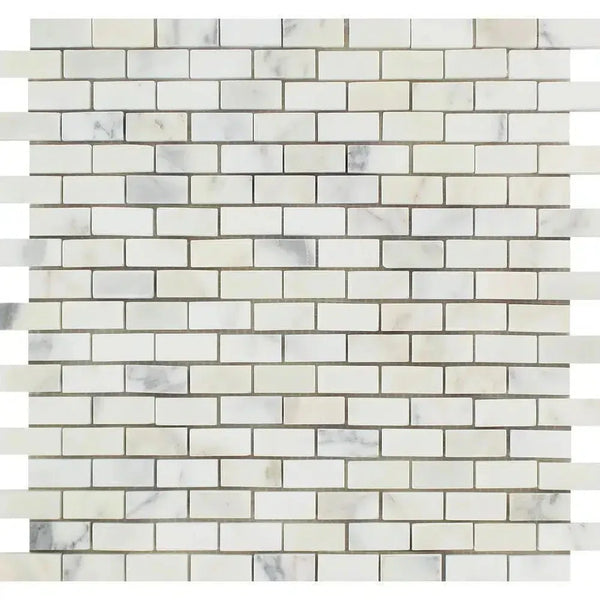 White marble brick mosaic tile from Calacatta Gold 5/8X1 1/4 Mini-Brick collection