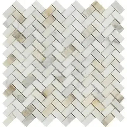 Calacatta Gold Mini-Herringbone Mosaic Marble Tile in polished and honed finish