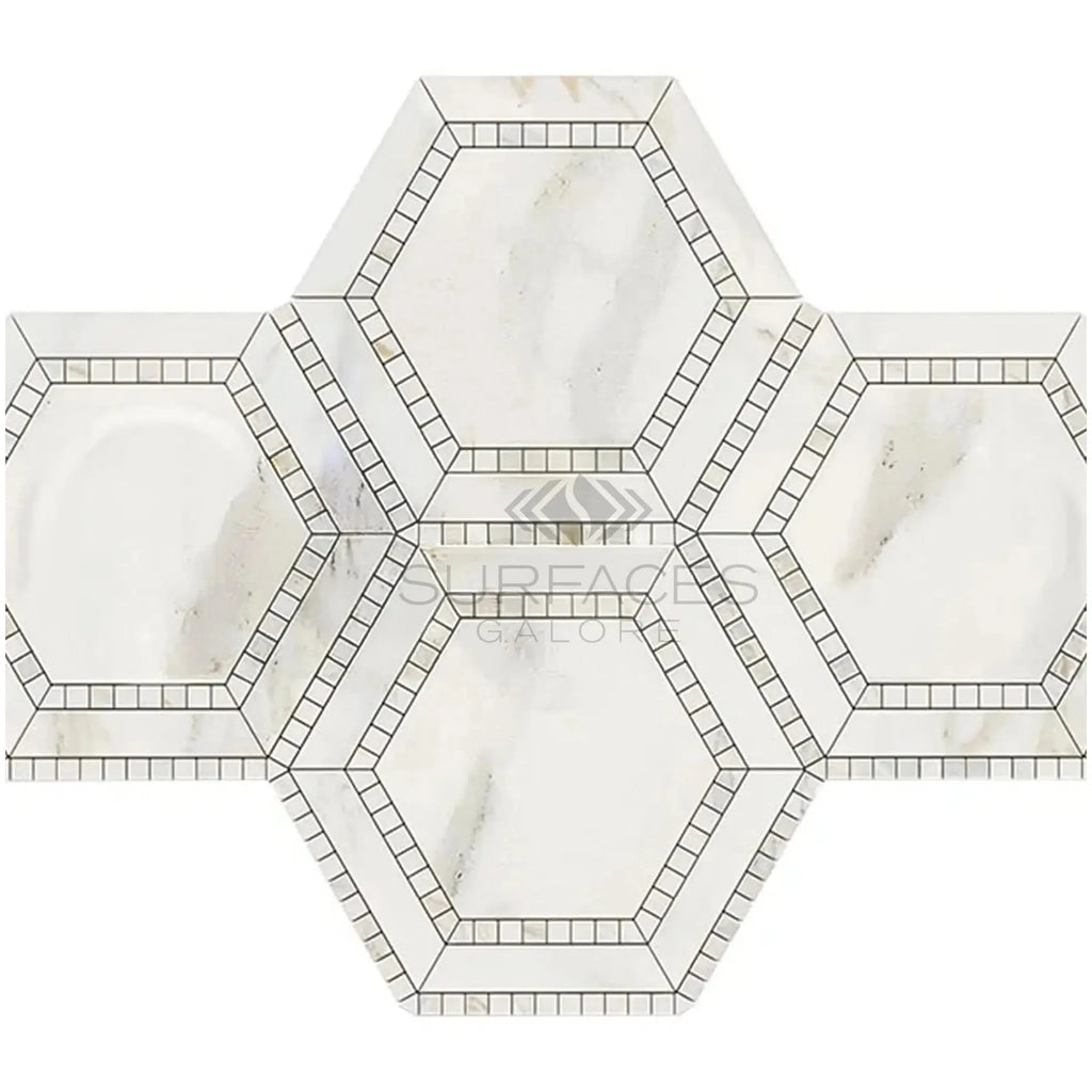 Calacatta Gold 5-inch Hexagon Combination Polished Mosaic Marble Tile Display