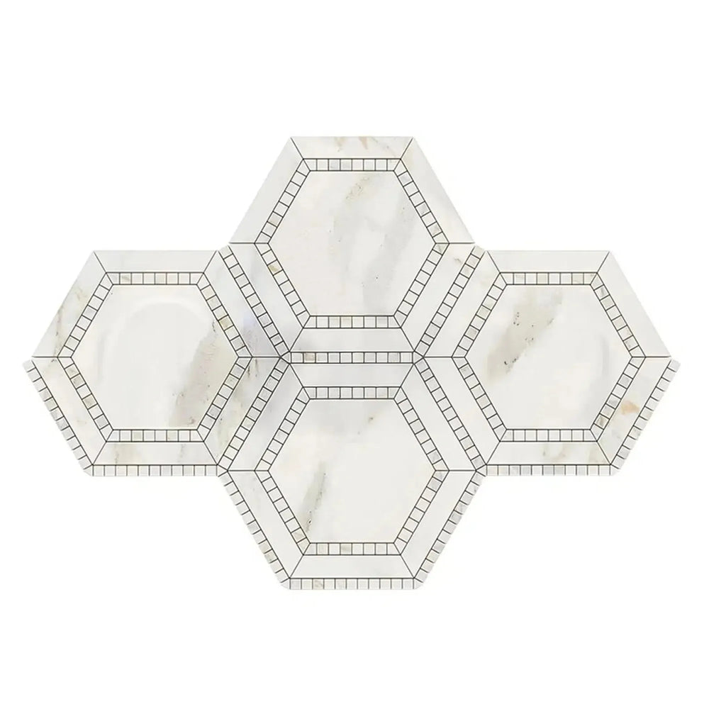 Calacatta Gold 5 inch Hexagon Combination Polished Marble Mosaic Tile Display