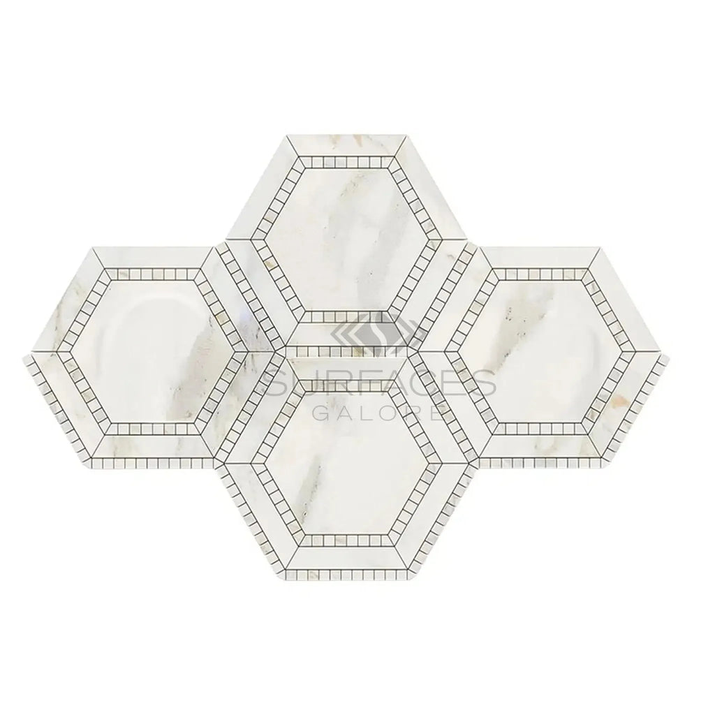 Calacatta Gold 5-inch hexagon polished mosaic marble tile with elegant design