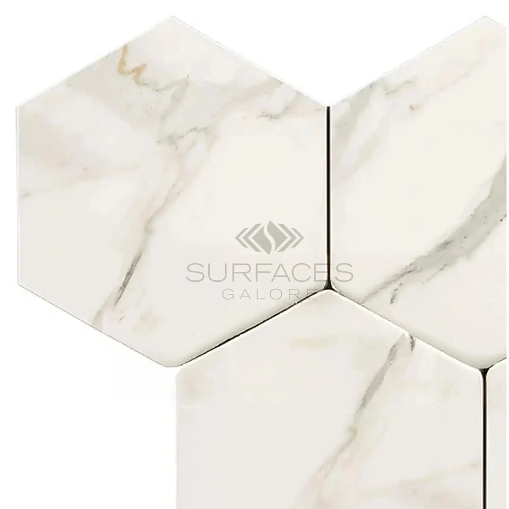 Calacatta Gold 6-inch hexagon mosaic marble tile polished or honed for elegant interiors