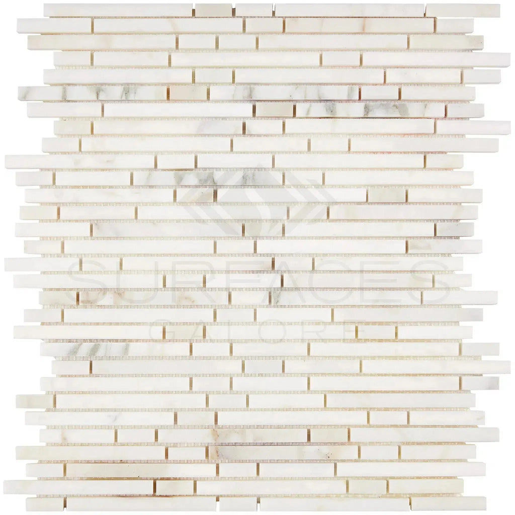 Calacatta Gold Bamboo Sticks Mosaic Marble Tile in white marble mosaic design