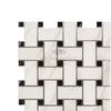 Woven black and white marble tiles in Calacatta Gold Basketweave Mosaic design