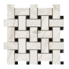 Woven pattern of black and white Calacatta Gold Basketweave Mosaic Marble Tile